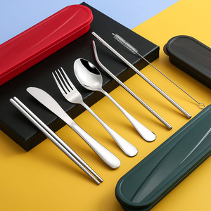 Eco Friendly Travel Stainless Steel Straw Fork Spoon Set Reusable Portable Personal Cutlery Set with Case