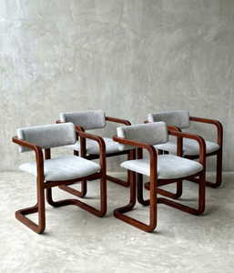 Chaise de salle à manger moderne en bois massif, design mi-siècle, assise en tissu beige, mobilier de salle à manger, lieu d'origine ID - Product Image 3