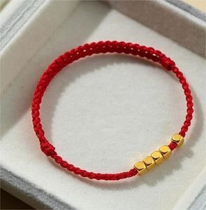 Xinfly Chinese Good Luck Gift Gold Small Sugar Cube 24K Gold Beads <b>Red</b> Rope <b>Bracelet</b> - Product Image 2