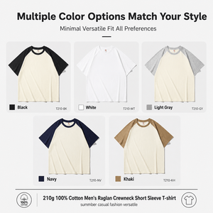 Camiseta Raglán 100% Algodón al por Mayor, Unisex, de Manga Corta con Contraste de Color, 210g, Cuello Redondo, Casual, Verano, Proveedor al por Mayor, OEM - Product Image 5
