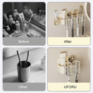 UFORU Soporte Portátil para Cepillo de Dientes con Dispensador de Pasta Dental y Vasos, Montado en la Pared - Product Image 3