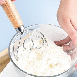 Manual Oak Handle Flour Mixer Stainless Steel Mixing Stick For Baking Pastry Tools - Product Image 1