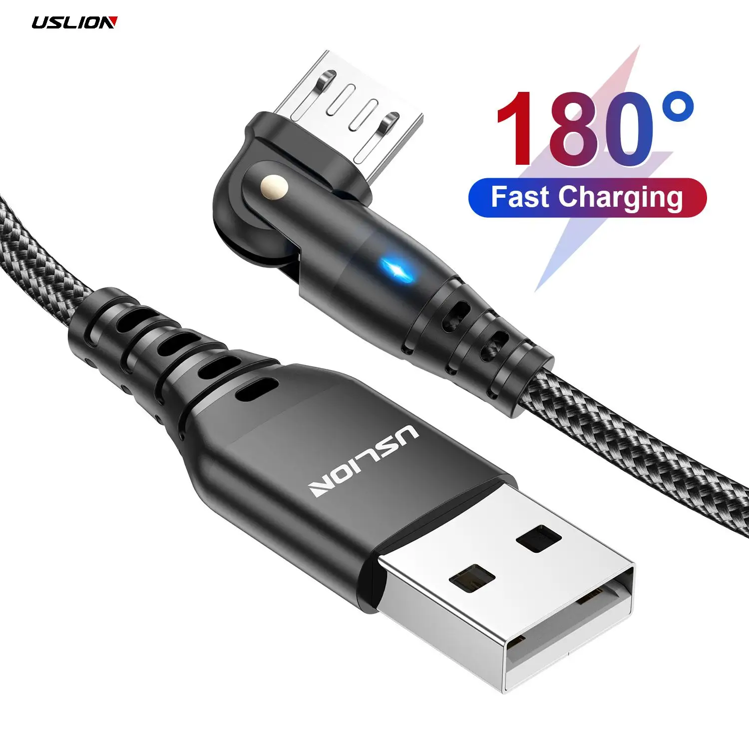 Uslion 0.5M 1m 2M 180 độ xoay USB Micro Cáp 3A nhanh sạc cáp dữ liệu điện thoại di động sạc Micro USB Cáp