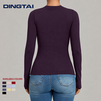 Haut de sport à col rond et manches longues pour femme, coupe ajustée, taille cintrée, sans rembourrage, anti-humidité, pour yoga, gym, course à pied