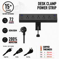 Multiprise de bureau personnalisable avec pince, 5 prises CA, chargeur rapide USB Type-C, rallonge électrique pour comptoir