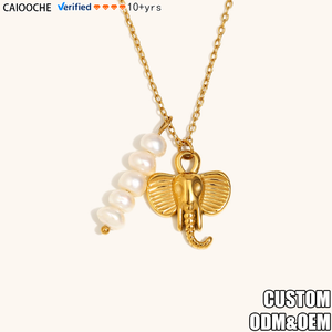 CAIOOCHE Collar con Colgante <span class=keywords><strong>de</strong></span> Perla y Elefante Chapado en <span class=keywords><strong>Oro</strong></span> PVD <span class=keywords><strong>de</strong></span> Acero Inoxidable, Joyería Vintage Antideslustre al por Mayor - Product Image 1