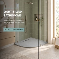 Receveur de douche carré gris clair doux ES-H1, surface en pierre BMC mince, classe C DIN 51097 avec couvercle de drain dissimulé