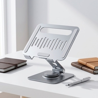 Support pliable en aluminium pour ordinateur portable et tablette, réglable en hauteur et en angle, base rotative à 360°, support de refroidissement pour ordinateur