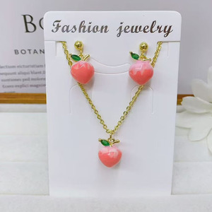 Gold CZ Pave Cherry Esmalte <span class=keywords><strong>Blackberry</strong></span> Peach Durian Fruit Charms Pendiente y collar, Accesorios de mujer Conjuntos de joyería para mujer - Product Image 4