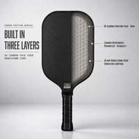 Raquette de pickleball Power Control, tête injectée en fibre de carbone 3K, noyau de 16 mm, équilibre stable pour des retours rapides