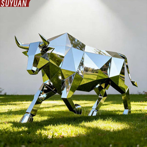 Scultura di Toro in Acciaio Inossidabile per Decorazione Giardino, Arte Geometrica Intagliata, Colore e Dimensioni Personalizzabili - Product Image 2