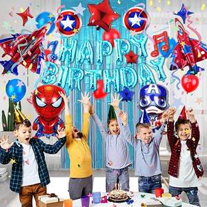 Grands ballons de <span class=keywords><strong>super</strong></span>-héros, bannière Joyeux Anniversaire, fond bleu, parfait pour la décoration de fête de garçon, thème héros pour enfants, cadeaux d'anniversaire - Product Image 6