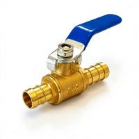 Robinet à bille en laiton PEX 1/2 pouce, raccord cannelé x cannelé, levier bleu, pour coupure d'eau, pour chauffage par le sol PEX