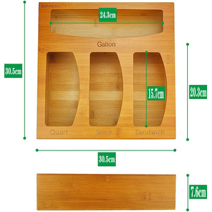 Organizador de almacenamiento de bolsas Ziplock de bambú con 4 ranuras, soportes para bolsas de almacenamiento de alimentos, cajones de bambú, organizadores de bolsas para cajones de cocina - Product Image 3
