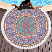 Vente en gros de serviette de plage Mandala bohème serviette de pique-nique de voyage couverture impression personnalisée serviette de plage ronde avec glands