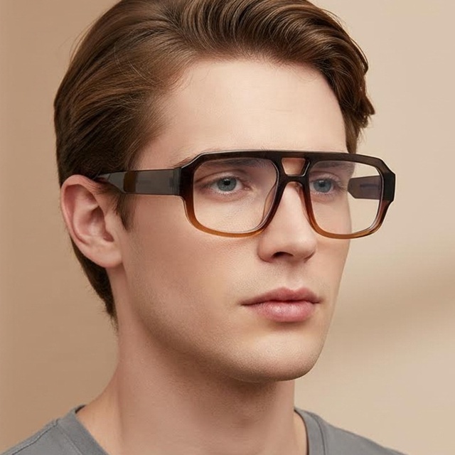 Vintage Design Luxury Brand Double Bridge Acetate Glasses Frame Men Optical Anti Blue Light Spectacle Eyeglasses