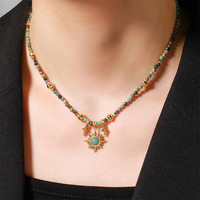 Cristal naturel de guérison pierre africaine turquoise perlée pendentif en acier inoxydable tour de cou plaqué or collier pour femmes dames