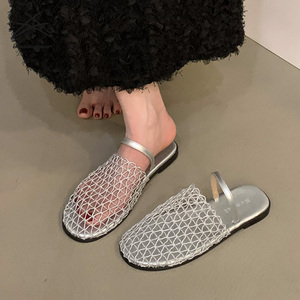 Señoras moda NewSummer mujeres Fishnet tejido hueco sandalias romanas plataforma cubierta plana cabeza media pantuflas sandalia zapatos planos - Product Image 4