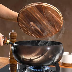 Poêle à frire en fer forgé à motif martelé, antiadhésive, à fond plat, non revêtue, grande capacité, type wok - Product Image 4