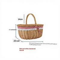 Picknickmand van roze rotan met deksel, enkelvoudige handgreep, voor fruit & groenten, buiten, grote, middelgrote en kleine maten