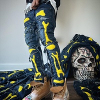 Pantalons de survêtement 100 % coton de qualité supérieure, style personnalisé, avec logos tête de mort, patchs sérigraphiés, effet vieilli, poids moyen à lourd