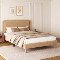 Lit plateforme rembourré en tissu bouclé Teddy, réglable, de luxe, moderne, avec cadre capitonné doux, disponible en tailles double et king size, pour chambre à coucher - Vente en gros