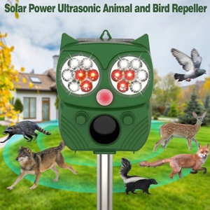 Repelente Ultrasónico de Animales con Energía Solar para Exteriores, Alarma con Luz Estroboscópica Activada por Infrarrojos, Sonido para Disuadir Gatos y Perros - Product Image 1