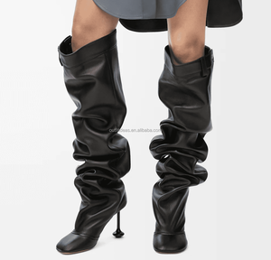 Bottes en cuir d'agneau à talon aiguille pour filles Bottes baggy à jambes larges AM Anok Bottes à cuisse <span class=keywords><strong>Sexy</strong></span> 105 Jahleel pour femmes Bottes au genou en cuir blanc - Product Image 6