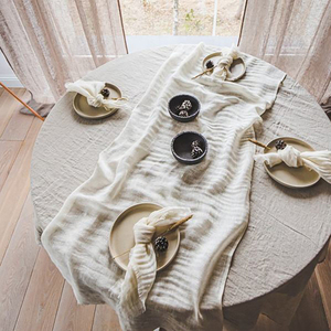 Chemin de table en bois rustique avec coton tissé à broderie florale crème pour la décoration de Noël à la maison ou à l'hôtel - Product Image 2