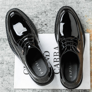 Chaussures en cuir pour hommes, style Derby, en cuir de vachette verni noir, à lacets, pour le bureau, la carrière, les trajets quotidiens, toutes saisons - Product Image 1