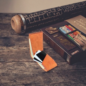 For Custom Logo Anti-theft Slim RFID Leather Short Vintage Thread Pattern Front Pocket <b>Metal</b> Money Clip Nylon Lining Men's - Product Image 4
