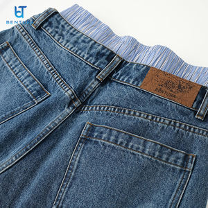 جينز رجالي عالي الجودة من BENTURA بتصميم مخصص وشعار جلدي وغسيل قديم ورقعات مميزة وخصر مزدوج - Product Image 6