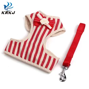 TC1204 Good look pet walking adjustable nylon dog fashion striped chest vest harness and leash for cats
