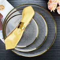 Fournitures de décoration de table de mariage, vaisselle transparente, ensembles d'assiettes en verre transparent de luxe de 13 pouces avec bord doré