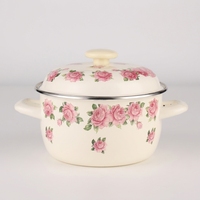 Ensemble de 5 casseroles classiques en émail avec couvercles en verre, fond en fonte, compatibles gaz et induction, nettoyage facile, composite