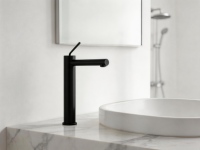 Robinet de lavabo en acier inoxydable, design minimaliste en céramique, mitigeur eau chaude/froide, finition brossée, montage sur comptoir, garantie 5 ans