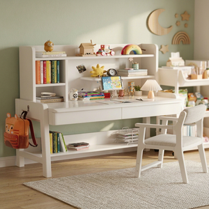 Wood <b>Study</b> <b>Desk</b> with Bookshelf Storage for Kids Bedroom Home Office Furniture Set - Product Image 1