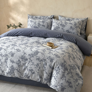 Ensemble de draps, taies d'oreiller et housses de couette minimalistes Wabi-sabi gris en <span class=keywords><strong>coton</strong></span> brossé quatre pièces - Product Image 3