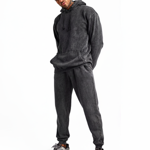 Chándal de lavado ácido para hombre, gran demanda, cantidad a granel, cuello con capucha, patrón sólido, temporada de invierno - Product Image 1