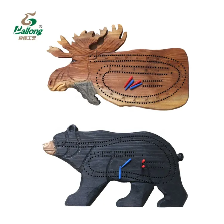 Fábrica al por mayor personalizado madera de pino maciza forma de animal artesanía de madera juego de mesa cribbage