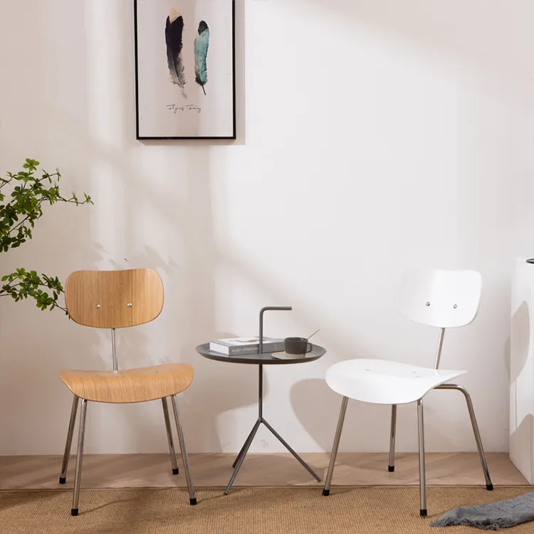 नई डिजाइन समकालीन ग्रे कपड़े धातु पैर सागौन लकड़ी खाने की सिंहासन कुर्सियों