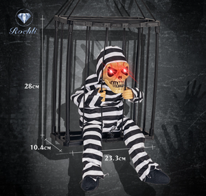 Gào thét treo Halloween cảm biến chuyển động Bộ Xương lồng Tù Nhân sáng lên đôi mắt ma ám trang trí ngôi nhà - Product Image 2