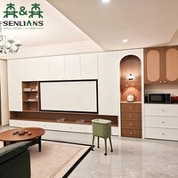 Mueble de TV de Lujo Personalizado para Toda la Pared con Vitrina Arqueada y Almacenamiento a Medida para Villas