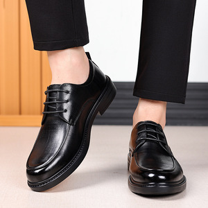 Men's Genuine Leather <b>Toe</b> Oxfords Lace-up Anti-Slip Solid Rubber Outsole Wedding Dress Shoes Autumn Black Formal Business Casual - Product Image 1