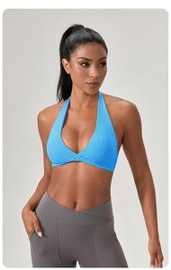 Wholesale Sexy Halter Neck Twist Yoga Bra Women Deep V Neck Padded Sports Crop Top Buttery Soft Pilates Running Gym Fitness Bra - Product Image 3