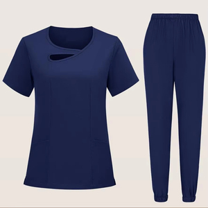 Flexibility Healthcare Medical <b>Scrub</b> <b>Top</b> Short Sleeve Side Slits Stretch Style <b>Scrubs</b> Uniforms - Product Image 2