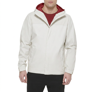 Veste imperméable à capuche pour homme, couleur unie, décontractée, pour l'extérieur, en polyester, fermeture éclair, style automne - Product Image 1