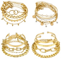 Bracelet Chaîne Épaisse Métal Lourd Plaqué Or VKME Style Punk Amour, Ensemble de Bracelets Rétro Tendance pour Femme, Cadeau Bijoux Mode