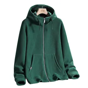 Yüksek kaliteli açık fermuar Unisex kazak tam Zip Up özel teknoloji mikro polar ceket erkekler kaput ile