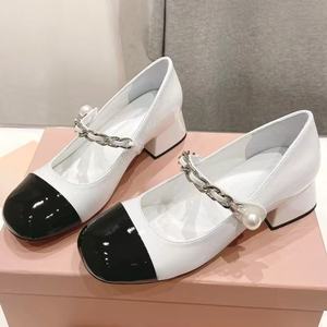 <span class=keywords><strong>Original</strong></span> Custom Classic Style <span class=keywords><strong>MIU</strong></span> Schwarz-Weiße Mary Jane Schuhe mit Einzelriemen und Spliced-Design, High Heels für Damen - Product Image 5